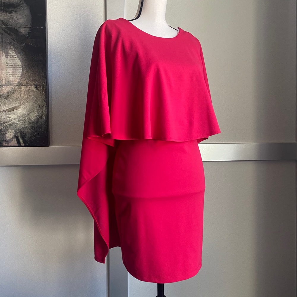 Hot Pink Cape Sleeve Backless Dress